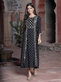 Juniper Women's Black Rayon Printed Embroidered Flared Dress | Grocsy