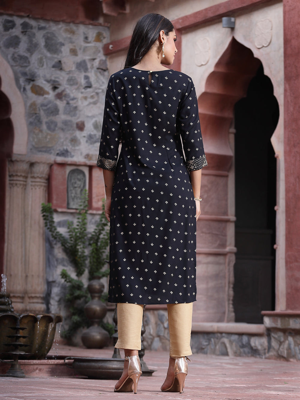 Juniper Women's Black Rayon Printed Straight Kurta | Grocsy