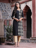 Juniper Women's Black Rayon Printed Straight Kurta | Grocsy