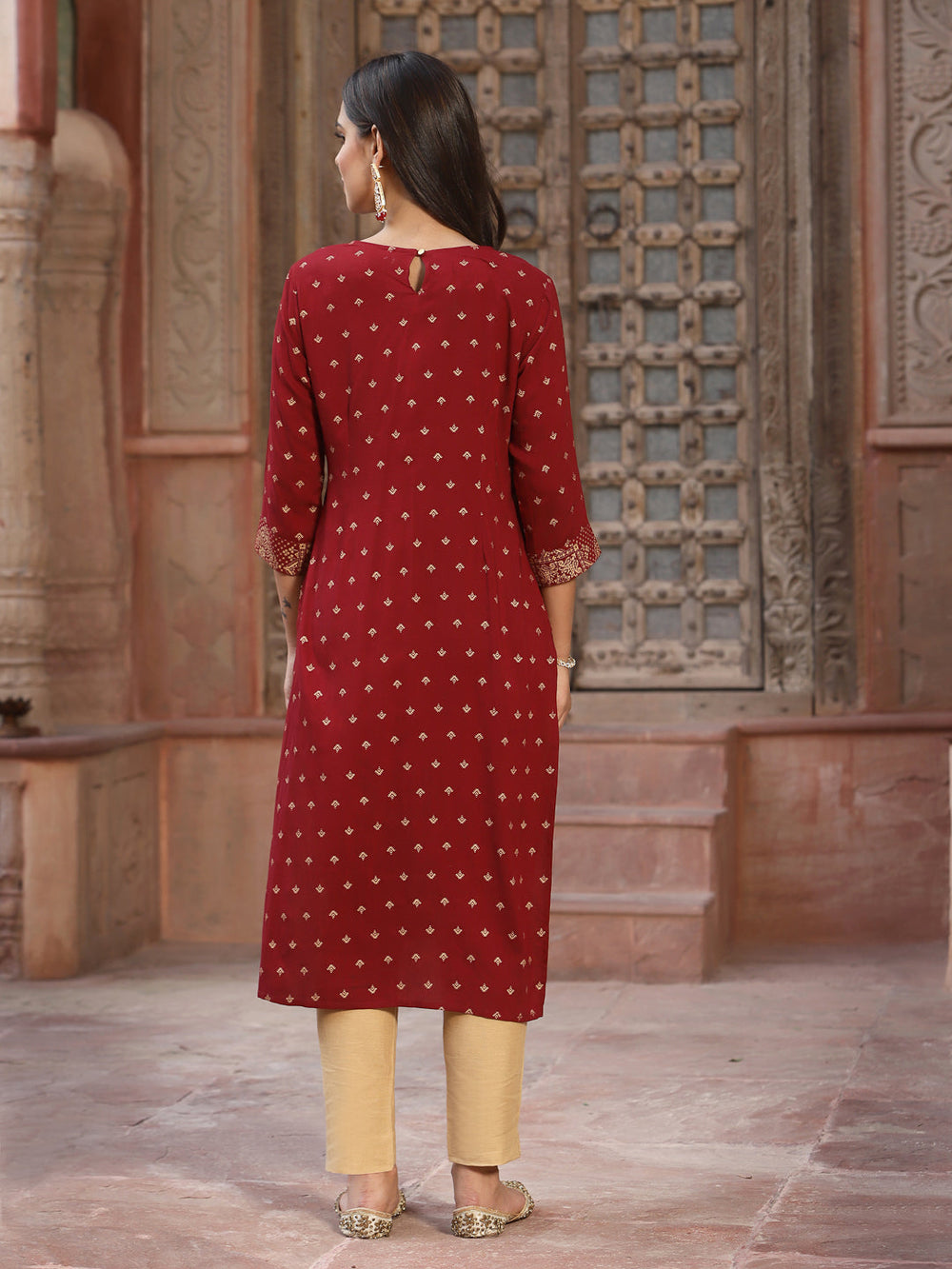 Juniper Women's Maroon Rayon Printed Straight Kurta | Grocsy