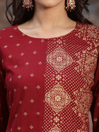 Juniper Women's Maroon Rayon Printed Straight Kurta | Grocsy