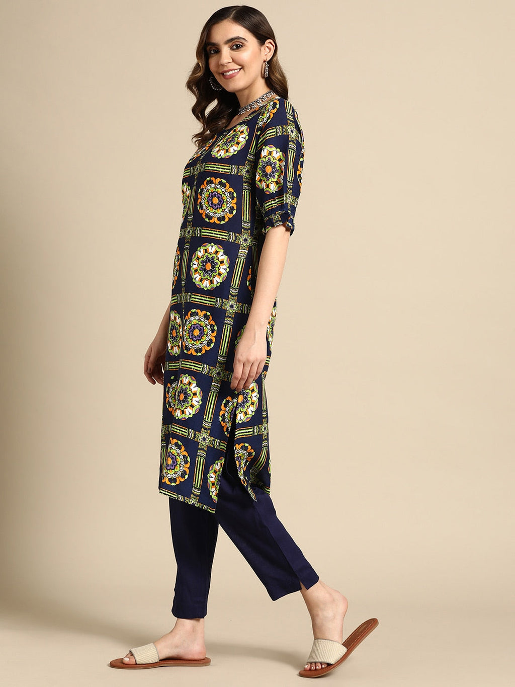 Sangria Women Ethnic Motifs Printed Kurta with Trousers | Grocsy