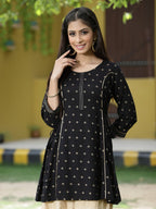 Juniper Black Rayon Festive Printed A-Line Tunic For Women | Grocsy