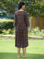 Juniper Black Rayon Festive Printed Flared Kurta For Women | Grocsy