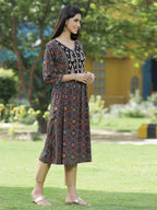 Juniper Black Rayon Festive Printed Flared Kurta For Women | Grocsy