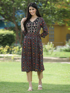 Juniper Black Rayon Festive Printed Flared Kurta For Women | Grocsy