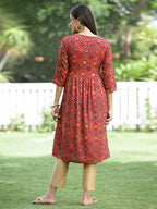 Juniper Red Rayon Festive Printed Flared Kurta For Women | Grocsy