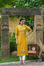 Juniper Mustard Rayon Festive Printed Straight Kurta For Women | Grocsy