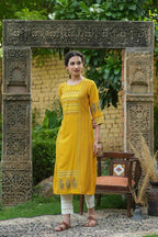 Juniper Mustard Rayon Festive Printed Straight Kurta For Women | Grocsy