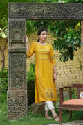 Juniper Mustard Rayon Festive Printed Straight Kurta For Women | Grocsy