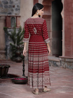 Juniper Women's Maroon Rayon Printed Flared Dress | Grocsy