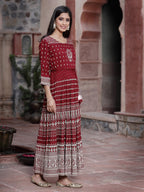 Juniper Women's Maroon Rayon Printed Flared Dress | Grocsy
