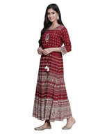 Juniper Women's Maroon Rayon Printed Flared Dress | Grocsy