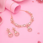 Tehzeeb Creations Rose Gold-Polished Baby Pink Colour Necklace With Stud | Grocsy