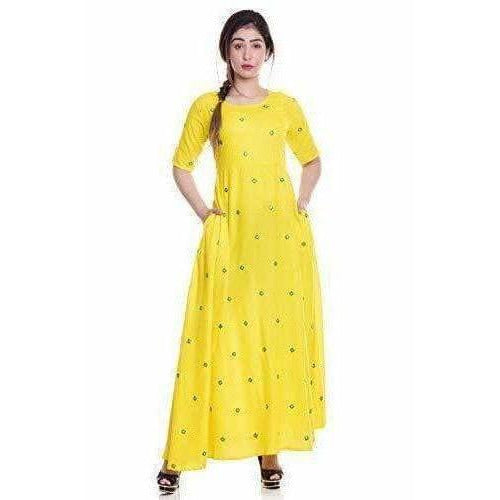 Yellow Color - Long Embroidered Kurti | Grocsy