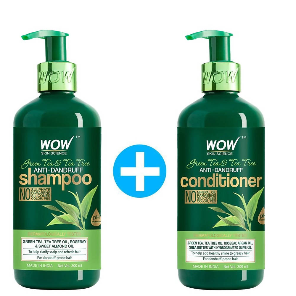 Wow Skin Science Green Tea & Tea Tree Anti-Dandruff Shampoo & Conditioner | Grocsy
