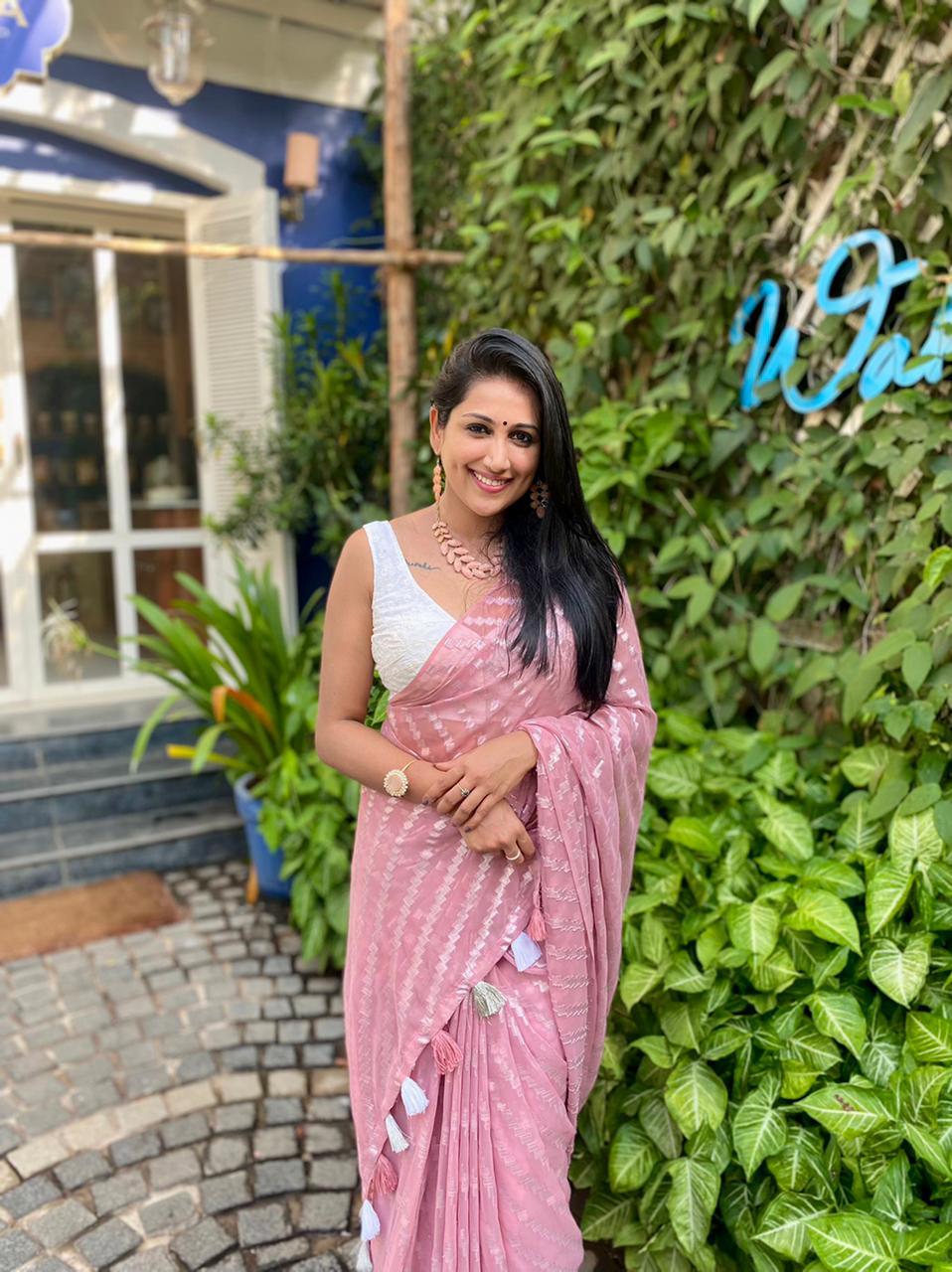 Pink Poly Chiffon Ethnic Motifs Saree with Unstitched Blouse - A2M | Grocsy