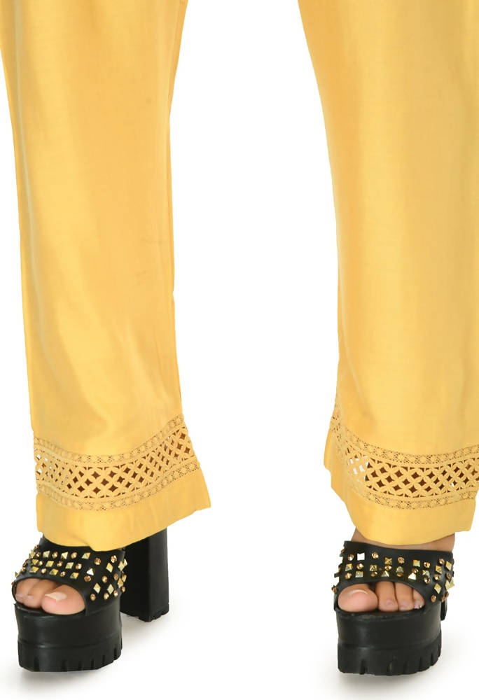 Mominos Fashion Moeza Reyon Cotton Golden Color Straight Work Palazzo | Grocsy