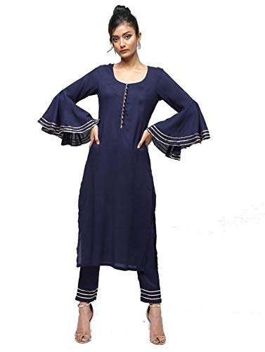 Cheera Straight Kurta With Bell Sleeve Gotta Work Design And Straight Gotta Work Plazo Pant | Grocsy