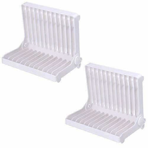 White Color - Folding Plastic Kitchen Dish Rack Stand Plate Holder - 2 Piece | Grocsy