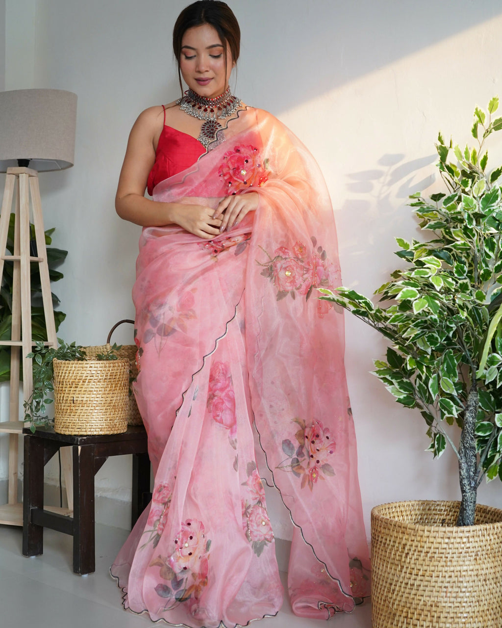 Vamsee Ramya Onion Organza Saree | Grocsy