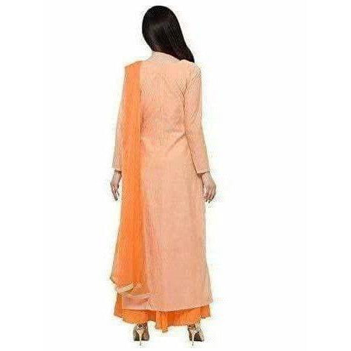 Chanderi Silk Unstitched Peach Color Dress Material | Grocsy