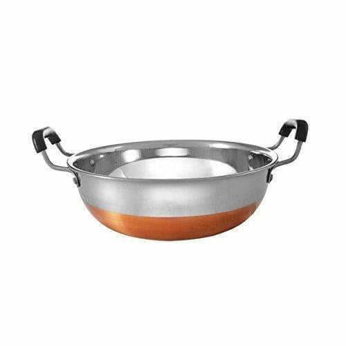Stainless Steel Copper Bottom Kadhai with Handle - Set of 3 Pieces | Grocsy