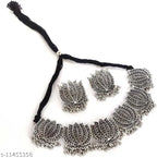 Tehzeeb Creations Women's Silver Colour Oxidised Lotus Design Necklace Set - Swadesiicart