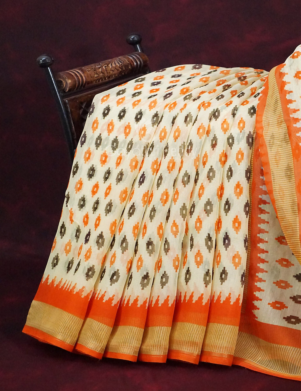 Combo of Off White and Orange Patan Patola Semi Chanderi Saree By Gayathri Reddy Designer Studio | Grocsy