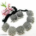Tehzeeb Creations Women's Silver Colour Oxidised Lotus Design Necklace Set - Swadesiicart