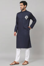 Classic Cotton Kurta With Single Motif Embroidery by Hilo Design | Grocsy