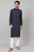 Giza Cotton Navy Blue Plain Kurta by Hilo Design | Grocsy