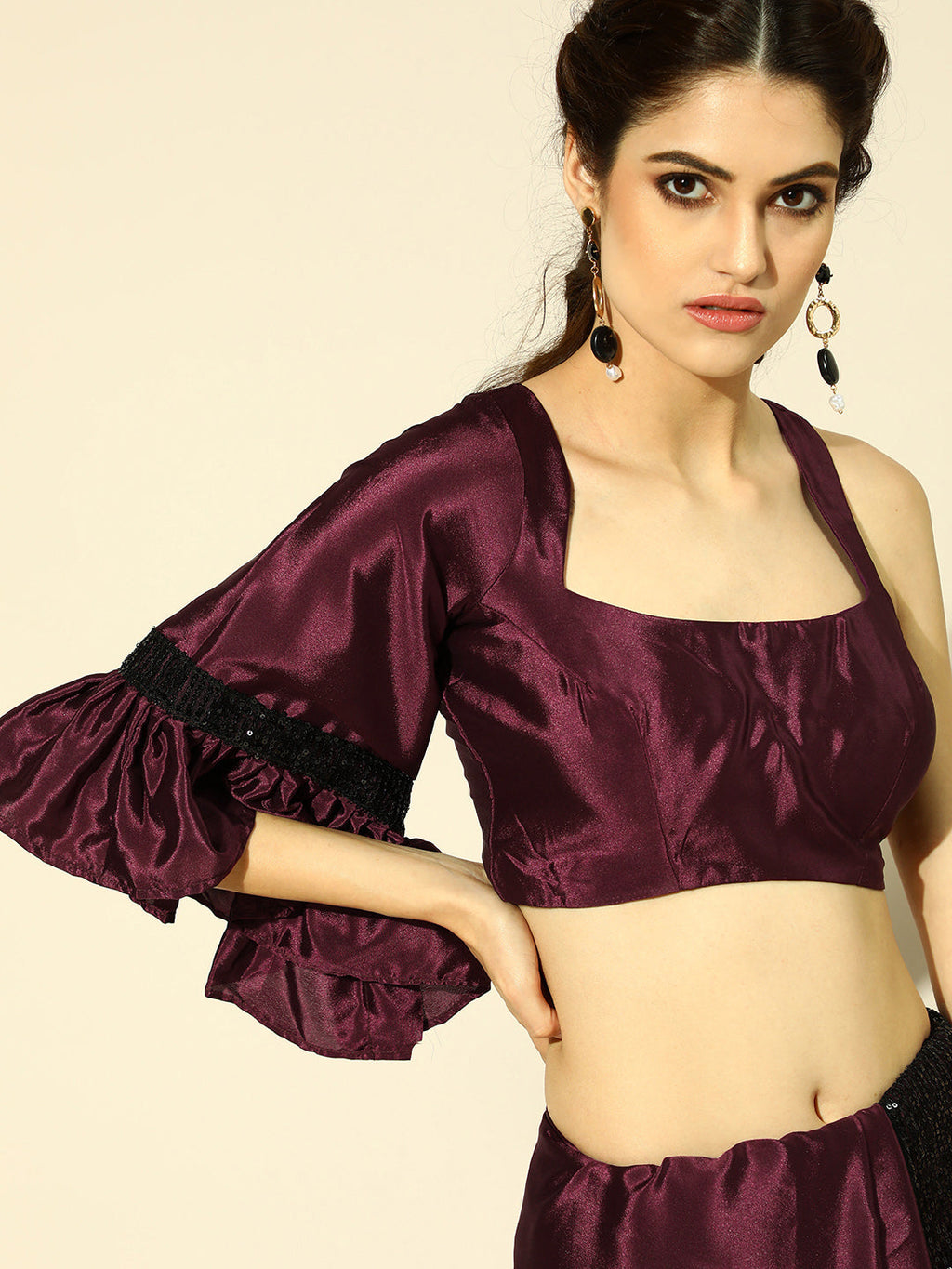Tikhi Imli Embellished Poly Crepe Saree with Embellished Border | Grocsy