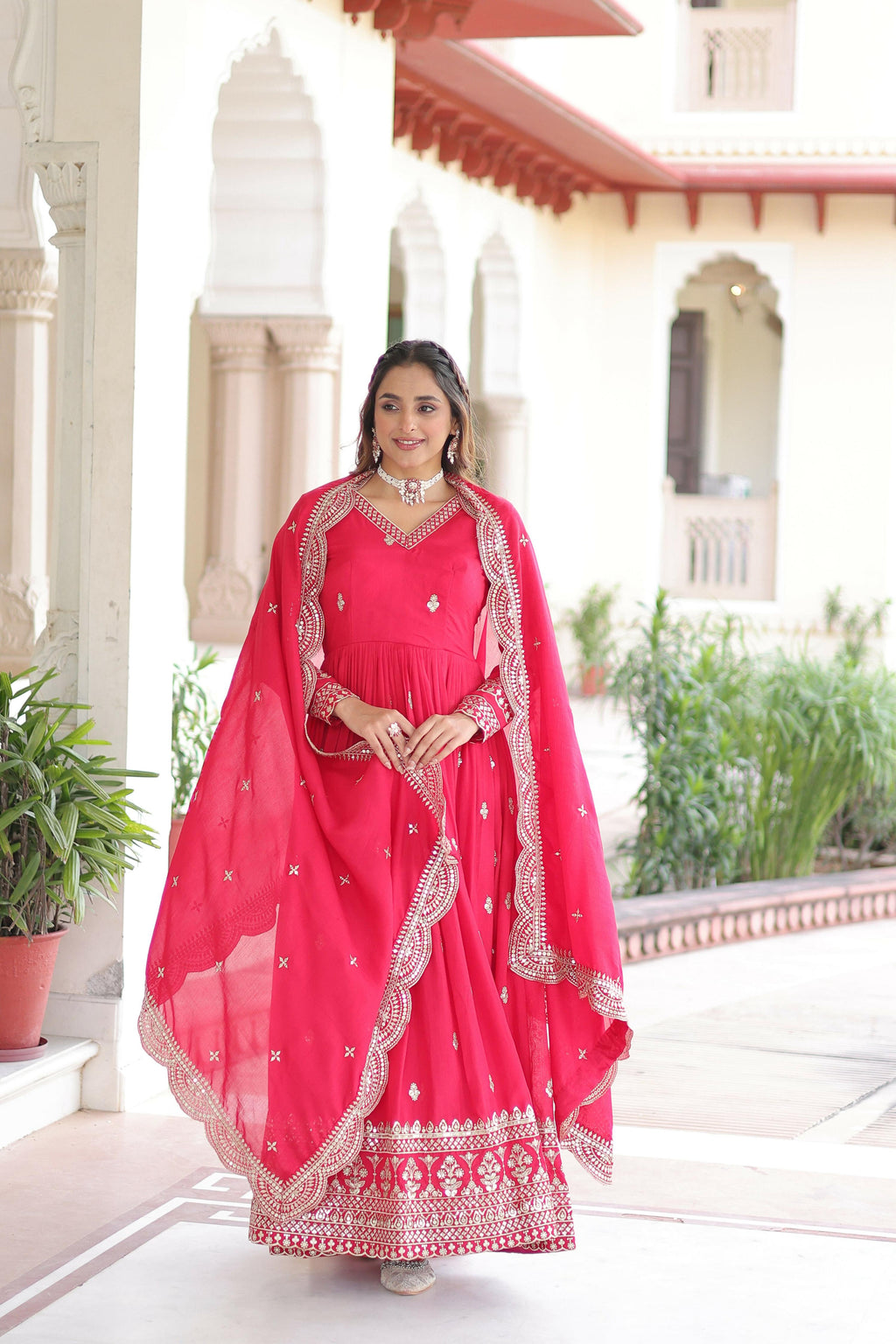 Joban Fashion Pink Readymade Kurta Set With Sequence embroidery Work | Grocsy