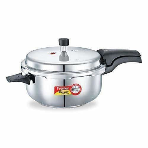 Prestige Deluxe Alpha Stainless Steel Deep Pan Pressure Cooker, 5 Litres, Silver | Grocsy