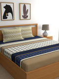 Home Ecstasy Blue & Beige Ethnic Motifs 140 TC King Bedsheet with 2 Pillow Covers | Grocsy