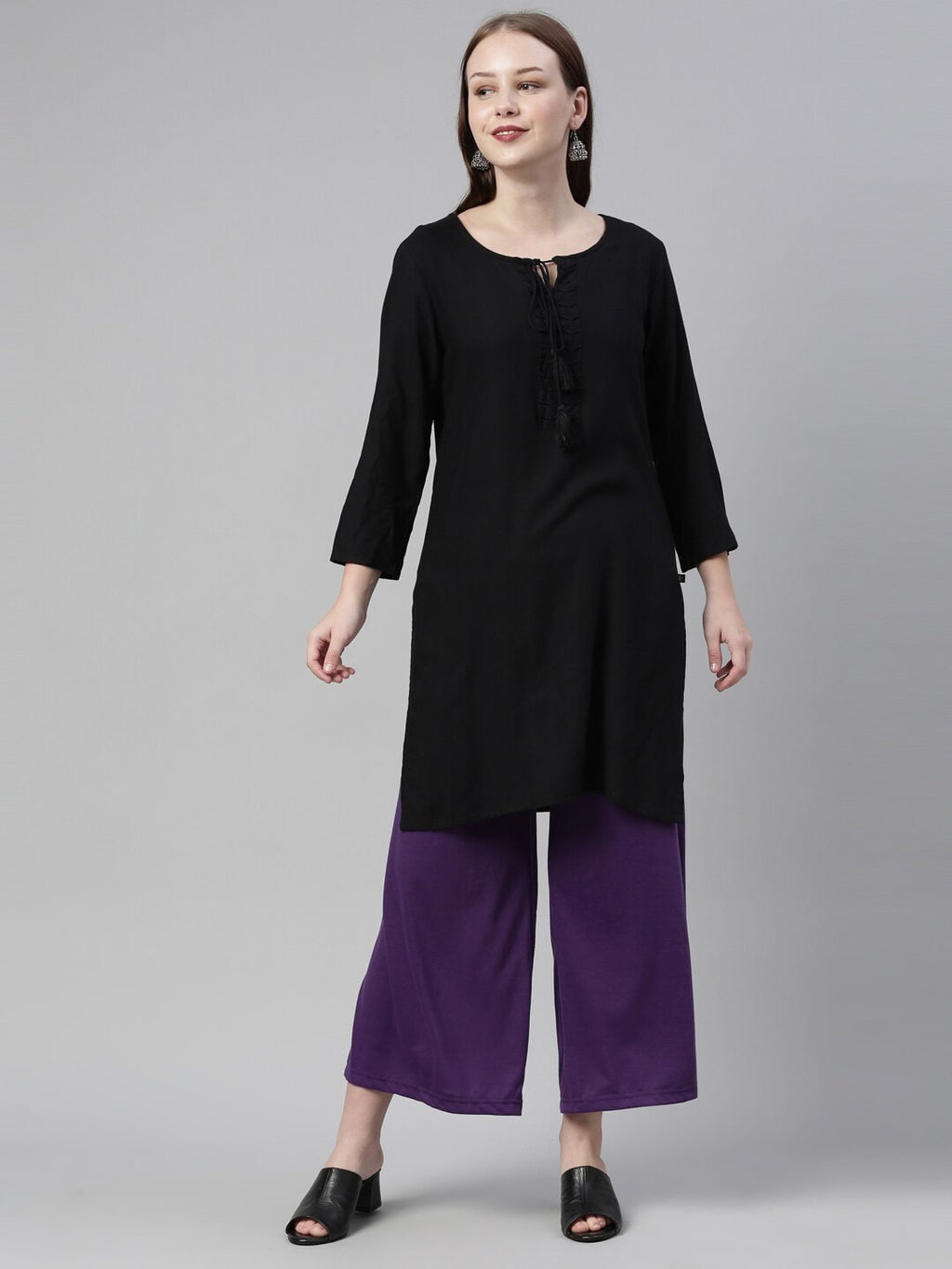 Souchii Violet Solid Wide Leg Palazzo | Grocsy