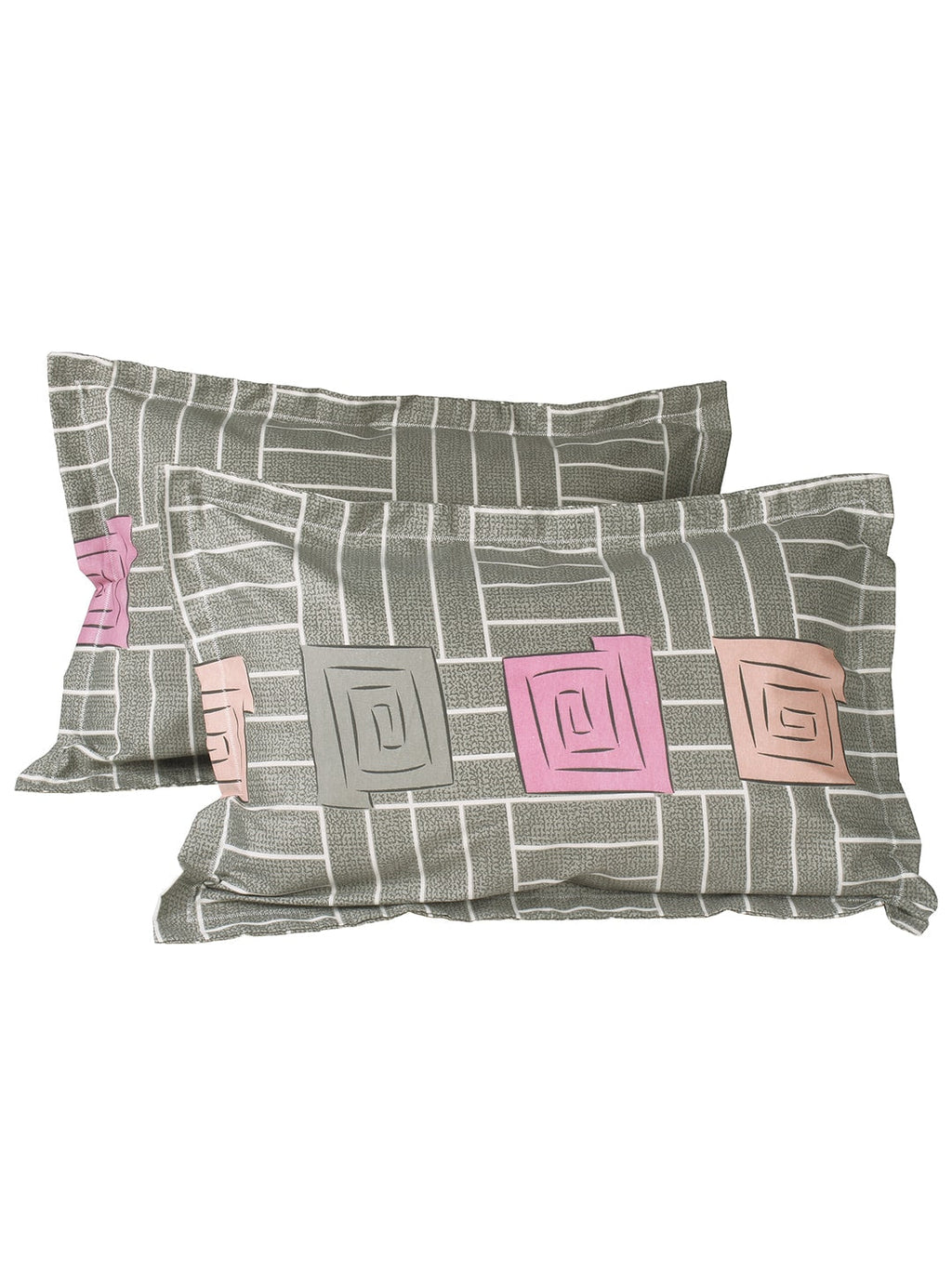 Story@home Beige & White Geometric Cotton 152 TC Queen Bedsheet With 2 Pillow Covers | Grocsy