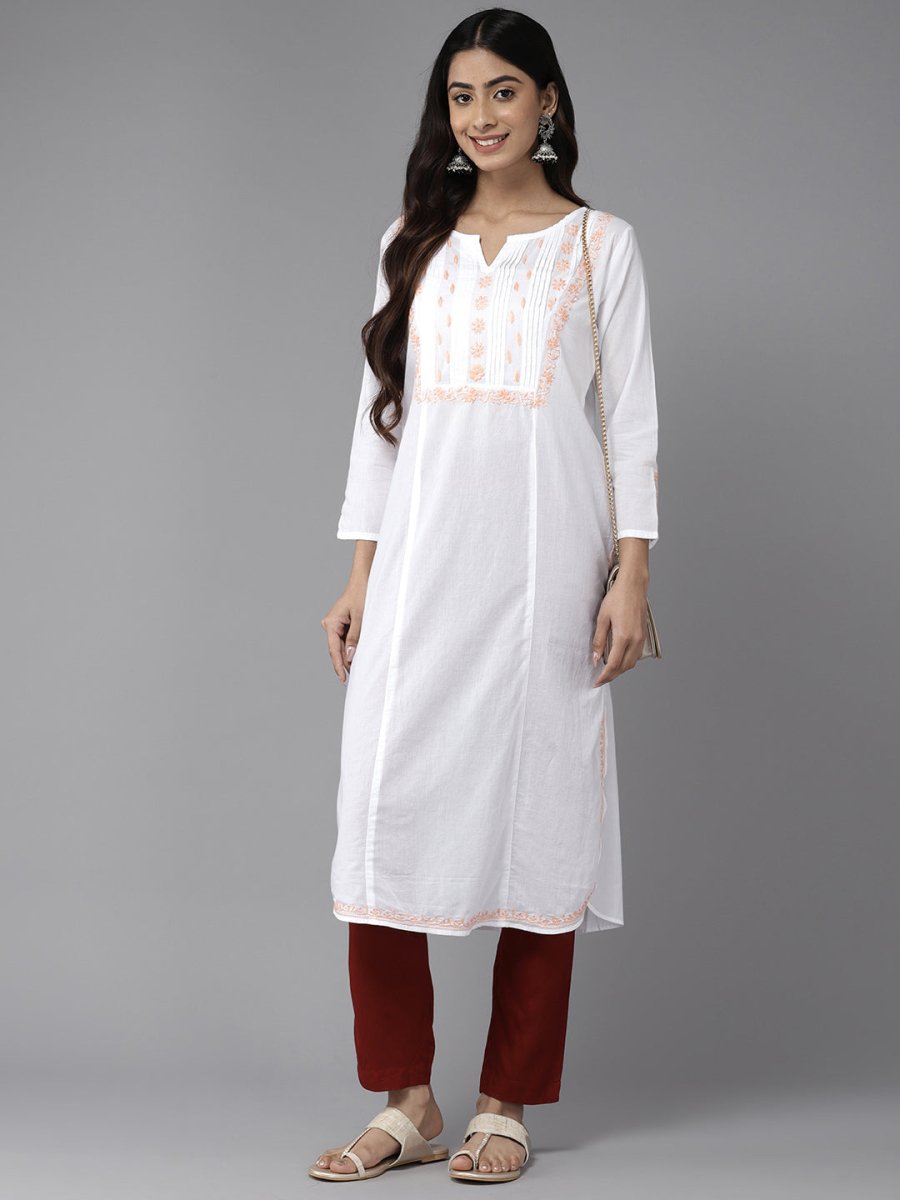 ADA Ethnic Motifs Embroidered Chikankari White Romance Kurta | Grocsy