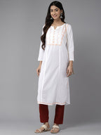 ADA Ethnic Motifs Embroidered Chikankari White Romance Kurta | Grocsy