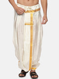Sethukrishna Men Cream-Coloured & Gold-Coloured Solid Art Silk Dhoti Pants | Grocsy