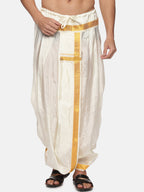 Sethukrishna Men Cream-Coloured & Gold-Coloured Solid Art Silk Dhoti Pants | Grocsy
