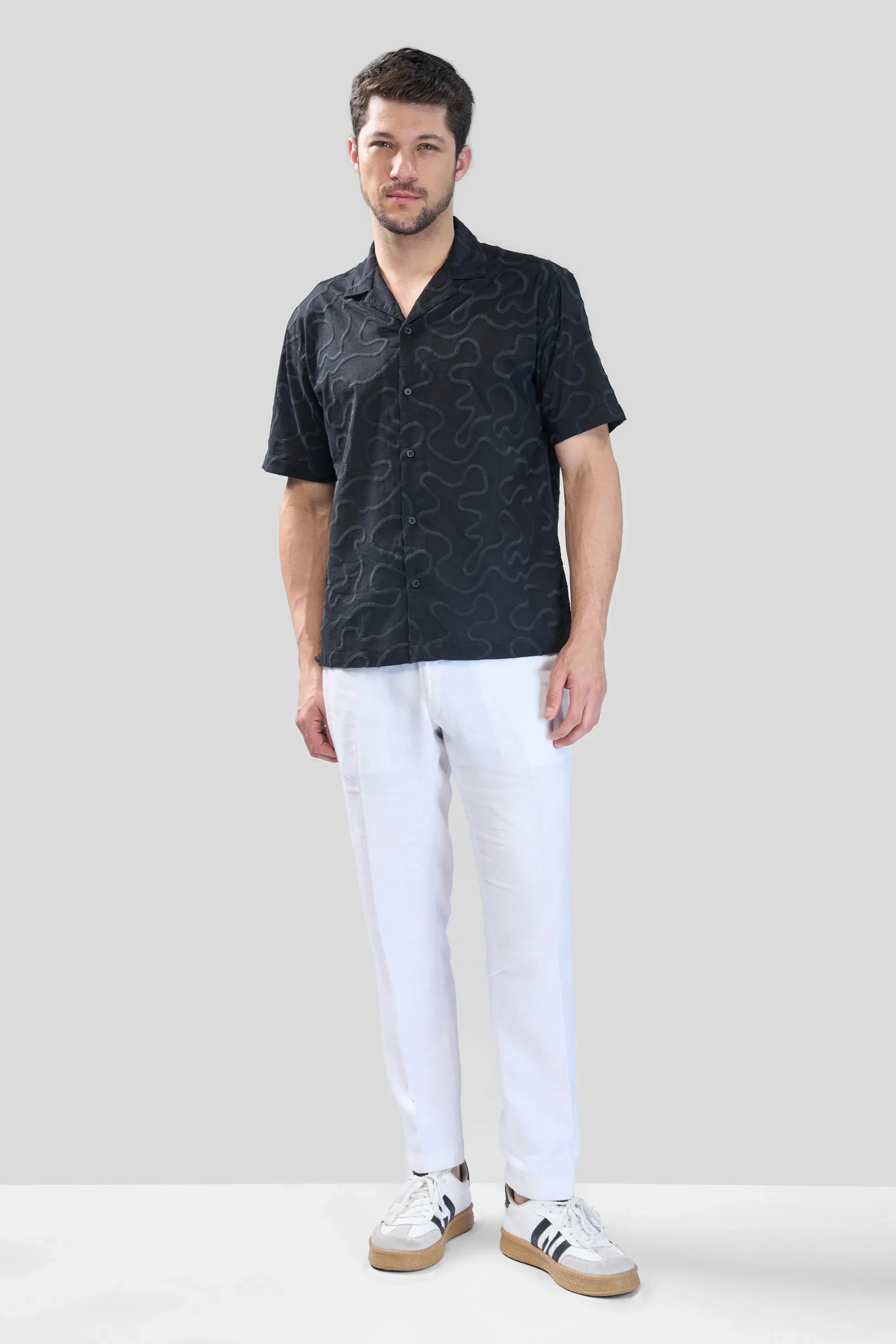 Xkind Black Embroidered Relaxed Fit Shirt | Grocsy