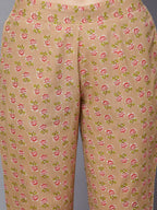 HERE&NOW Women Mustard Yellow Floral Printed Pure Cotton Kurta Set | Grocsy