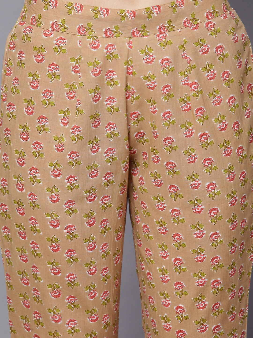 HERE&NOW Women Mustard Yellow Floral Printed Pure Cotton Kurta Set | Grocsy