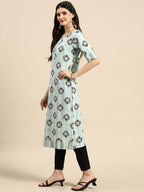 Sangria Women Blue & Brown Ethnic Motifs Printed Kurta | Grocsy