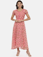 Souchii Women Pink Printed Fit And Flare Beautiful Dress | Grocsy