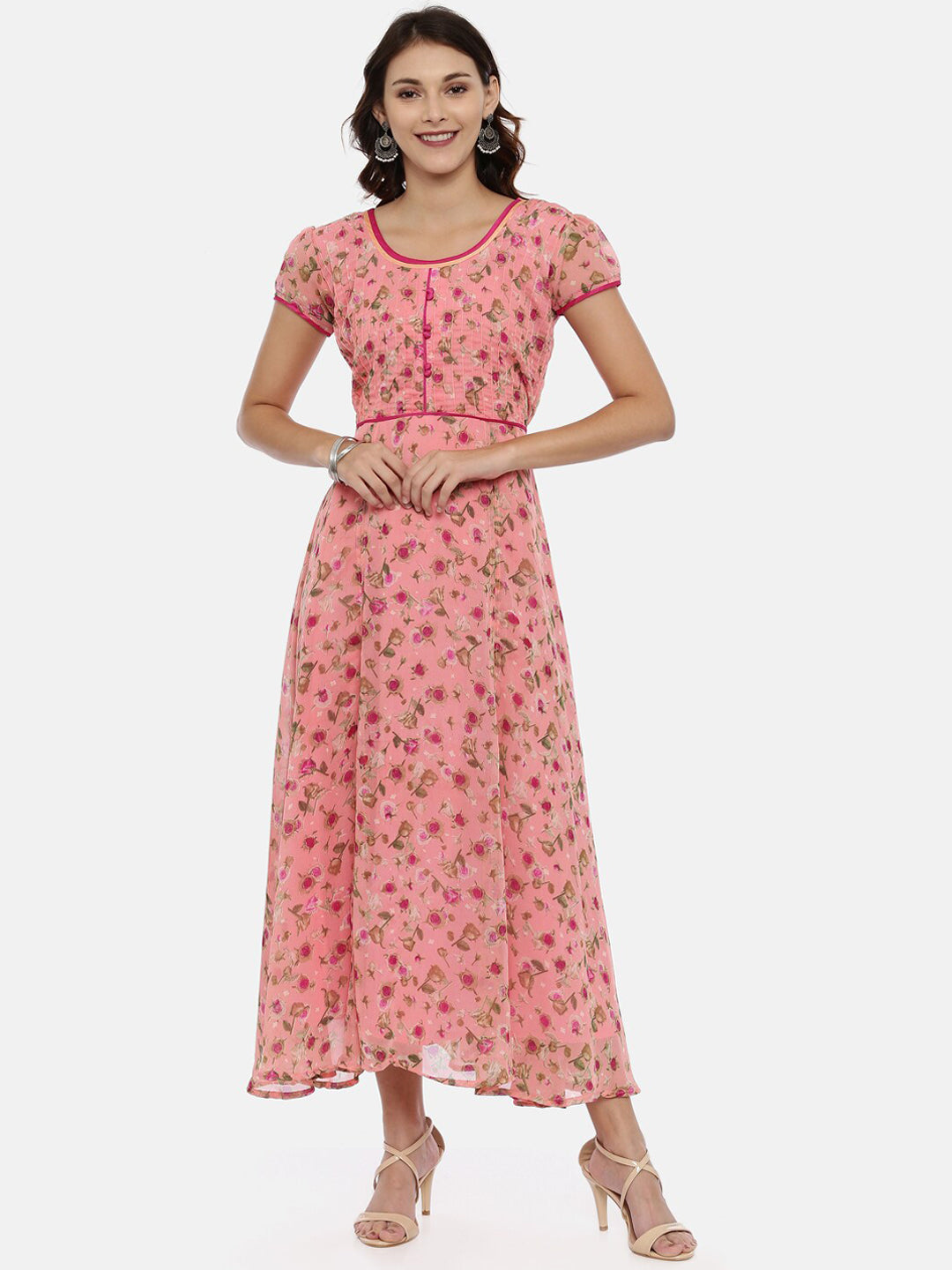 Souchii Women Pink Printed Fit And Flare Beautiful Dress | Grocsy