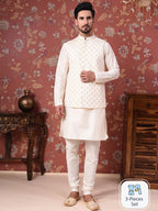 House of Pataudi Straight Kurta With Churidar & Embroidered Nehru Jacket | Grocsy