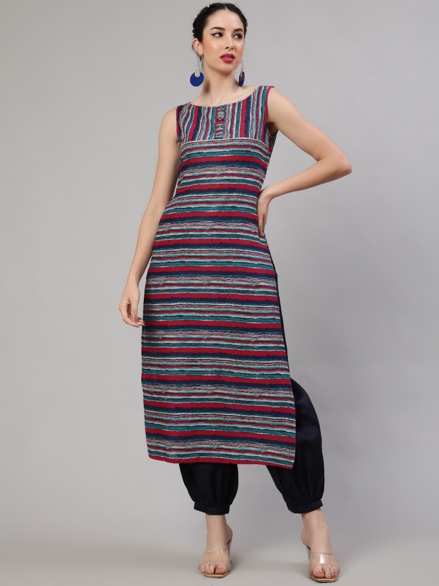 Aks Striped Regular Pure Cotton Kurta With Salwar | Grocsy